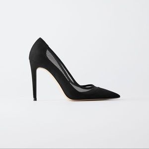 NWT. Zara Black Heeled Shoes with mesh. Size 8.